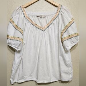 LOFT White Blouse with Multicolor Embroidery